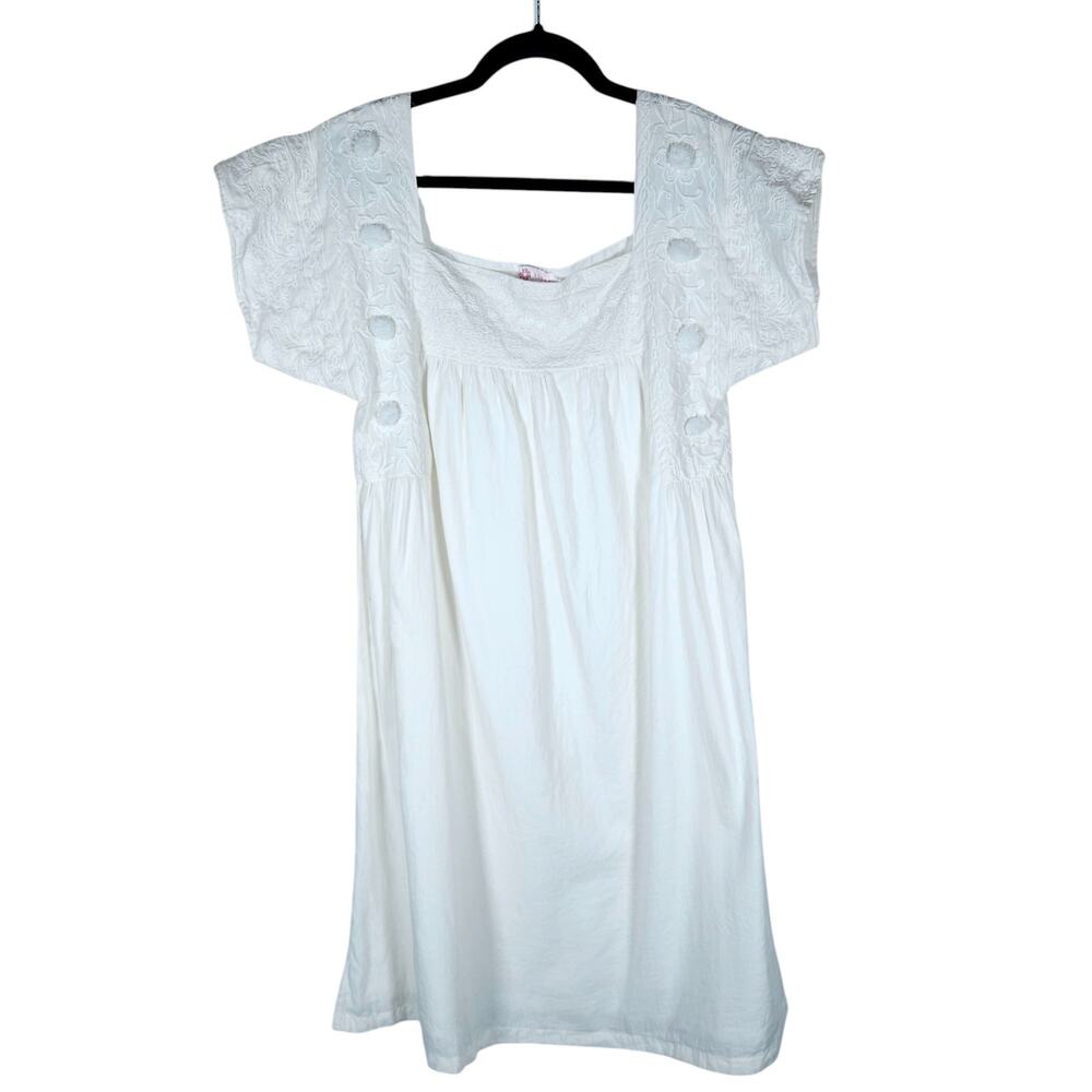 Buggy Womens Dress Large White Embroidered Boho Peasant Cottagecore Summer Mini